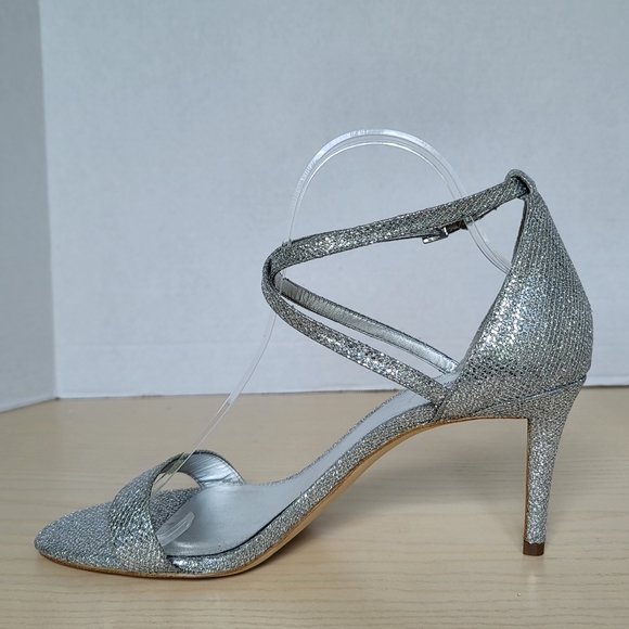 Michael Kors Ava Mid Heel Strappy Silver Glitter Sandals Heels PV19H Size 10M - Picture 6 of 16